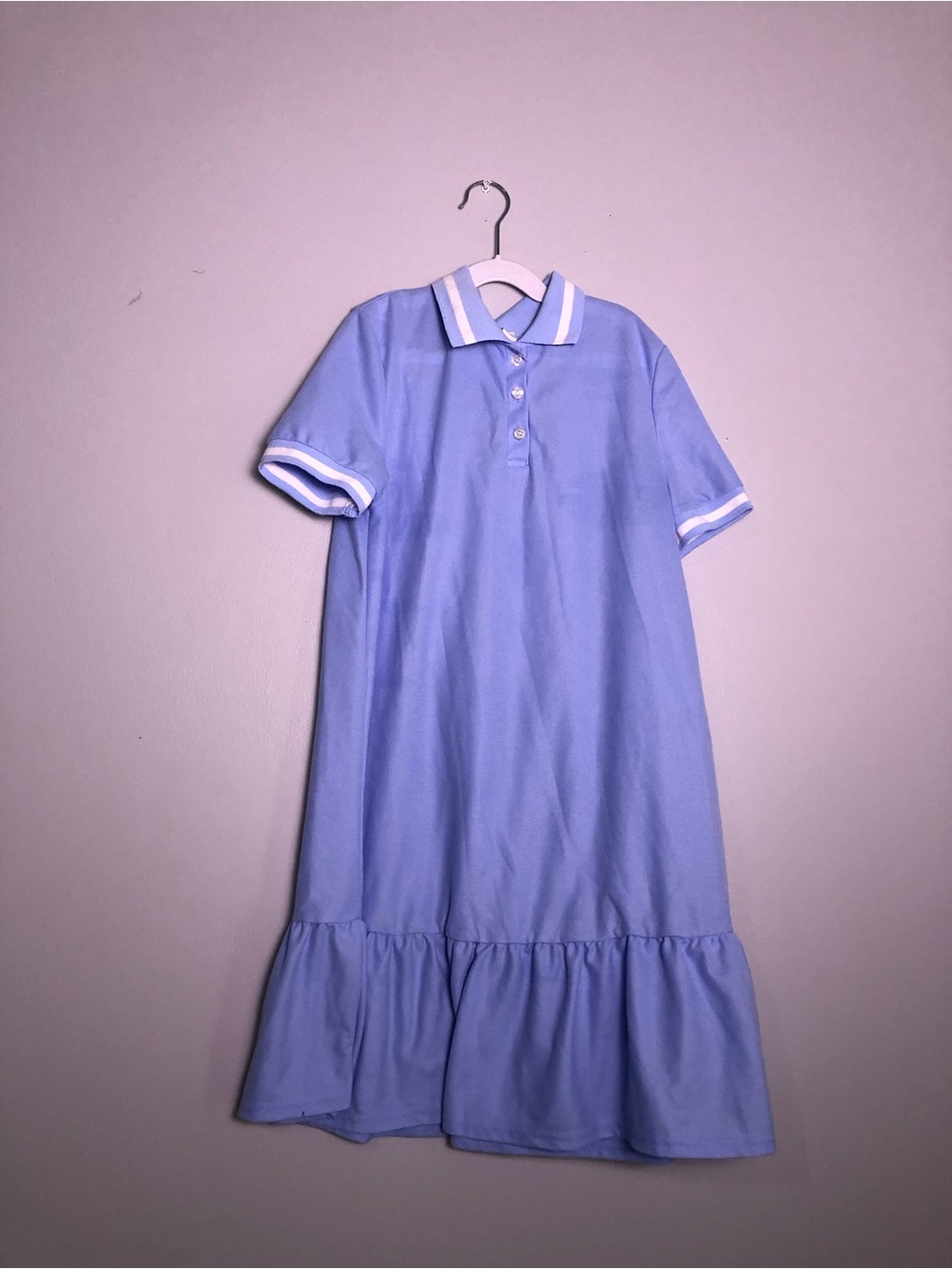 SHEIN Light Blue Polo-Style Kids Dress with White Trim